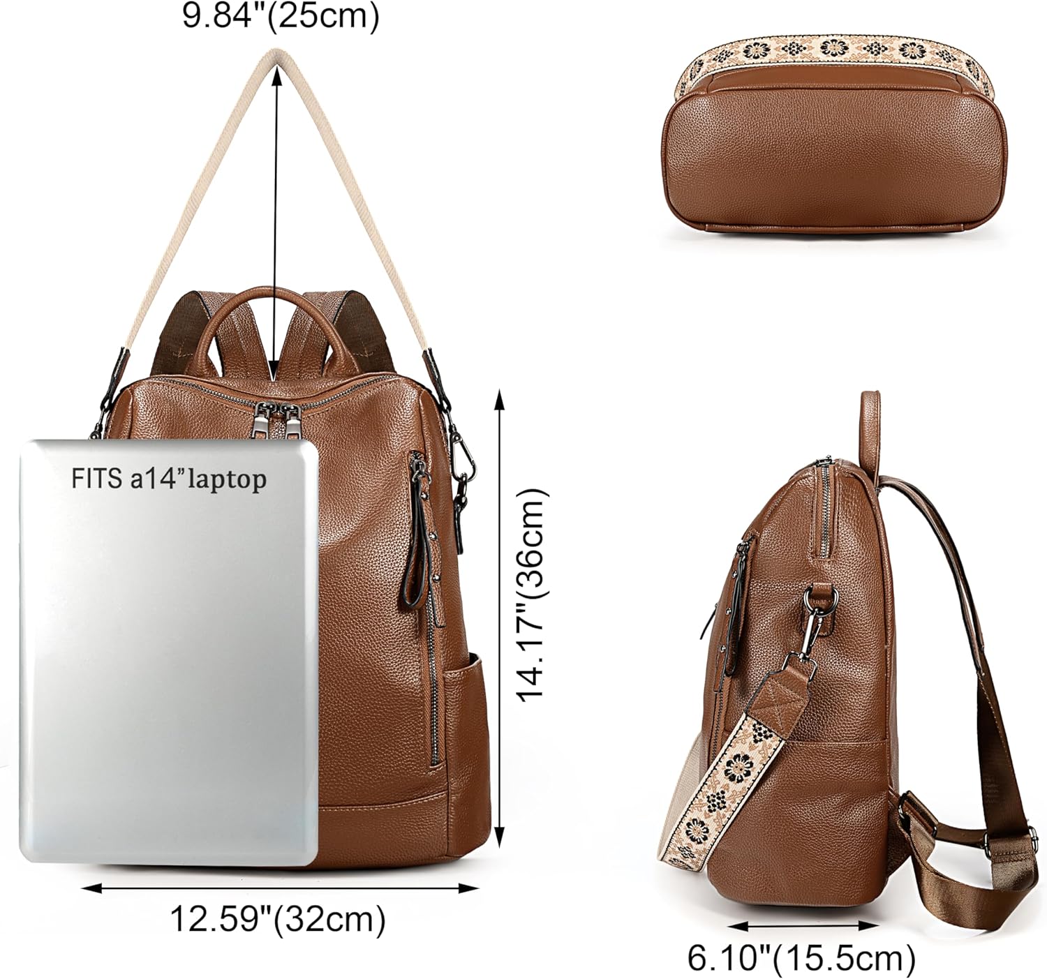 UTO Women Backpack Purse Leather Vegan Ladies Fashion Designer Rucksack Convertible Travel Shoulder Bag with Tassel - Image 6