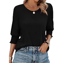 Womens Dressy Casual 3/4 Length Sleeve Summer Crewneck Loose Fit Going Out T Shirts