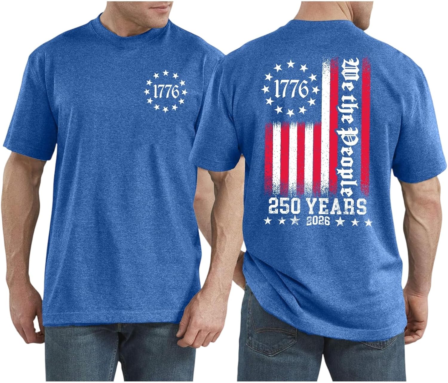 WENKOMG1 250th Anniversary USA Shirt Short Sleeve 1776-2026 Retro American Flag Print We The People 4th of July Shirts