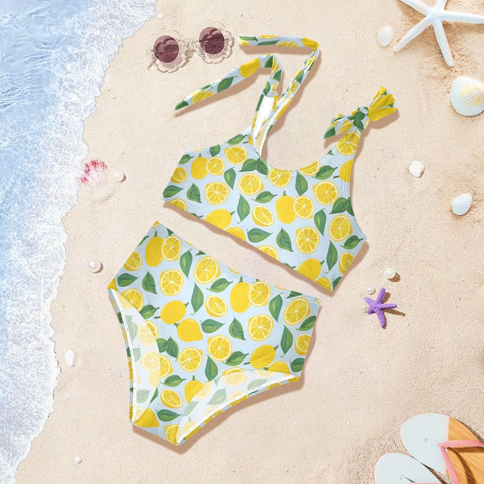 Lemon with Leaves Girls 2-Piece Tankini Swimsuit, Girls Bikini Swimsuits Summer Beach Bathing Suit Set, 3T
