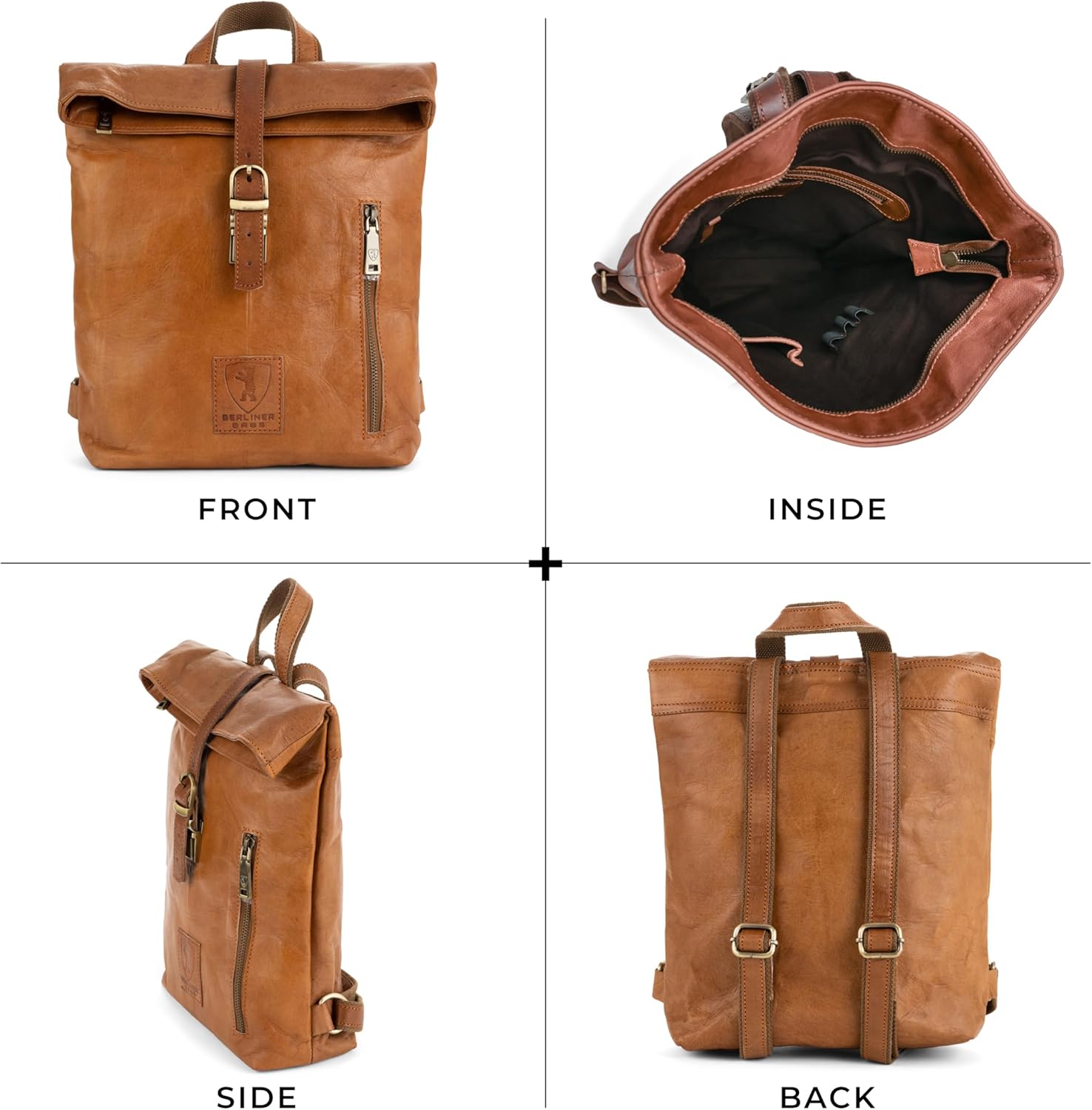 BERLINER BAGS Vintage Genuine Leather Backpack Seattle, Small Backpack, Bookbag for Women - Brown - Image 5