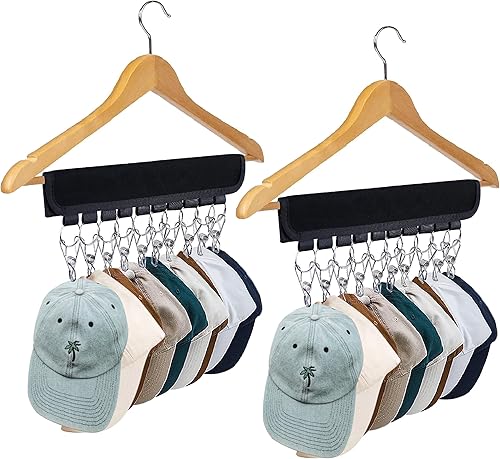 CATCHLUCK Perchas para sombreros para armario, 2 unidades, organizador de sombreros para percha, perchero para gorras de béisbol, 10 clips de