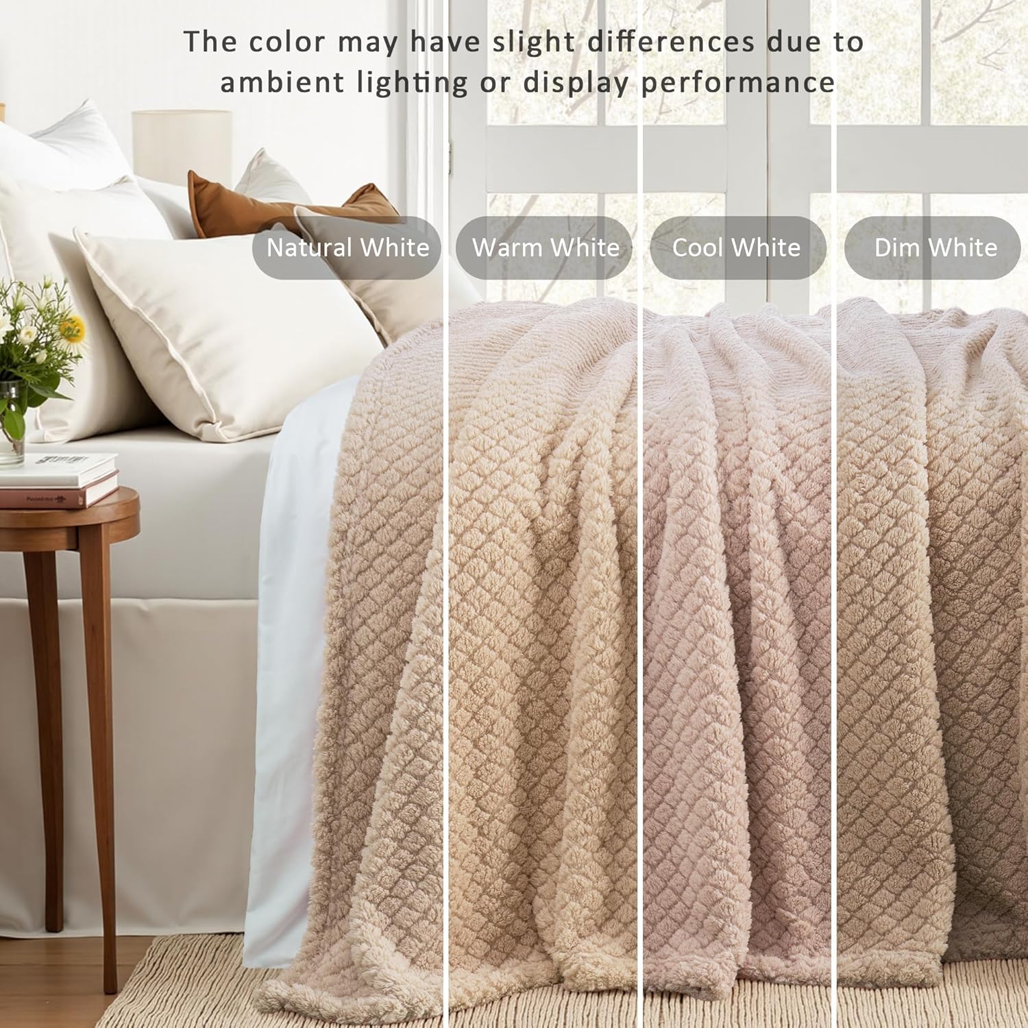Exclusivo Mezcla Queen Size Fleece Blanket for Bed, Extra Soft Warm Decorative Fuzzy Blanket for Women, Lightweight Cozy Bedding Blankets, 90x90 Inches, Camel