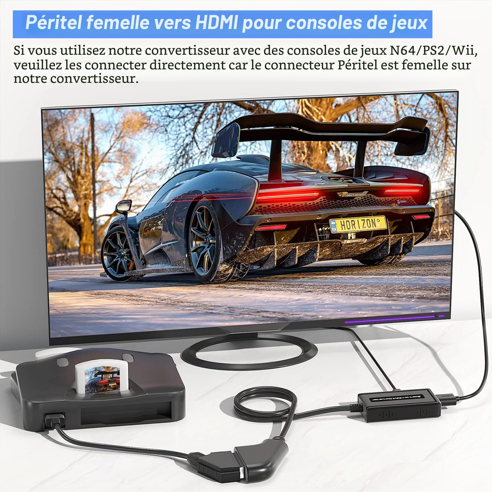 Convertisseur péritel femelle vers HDMI, prise en charge 4:3/16:9/16:10/Aspect Ratio, commutateur de résolution HDMI 720p/1080p