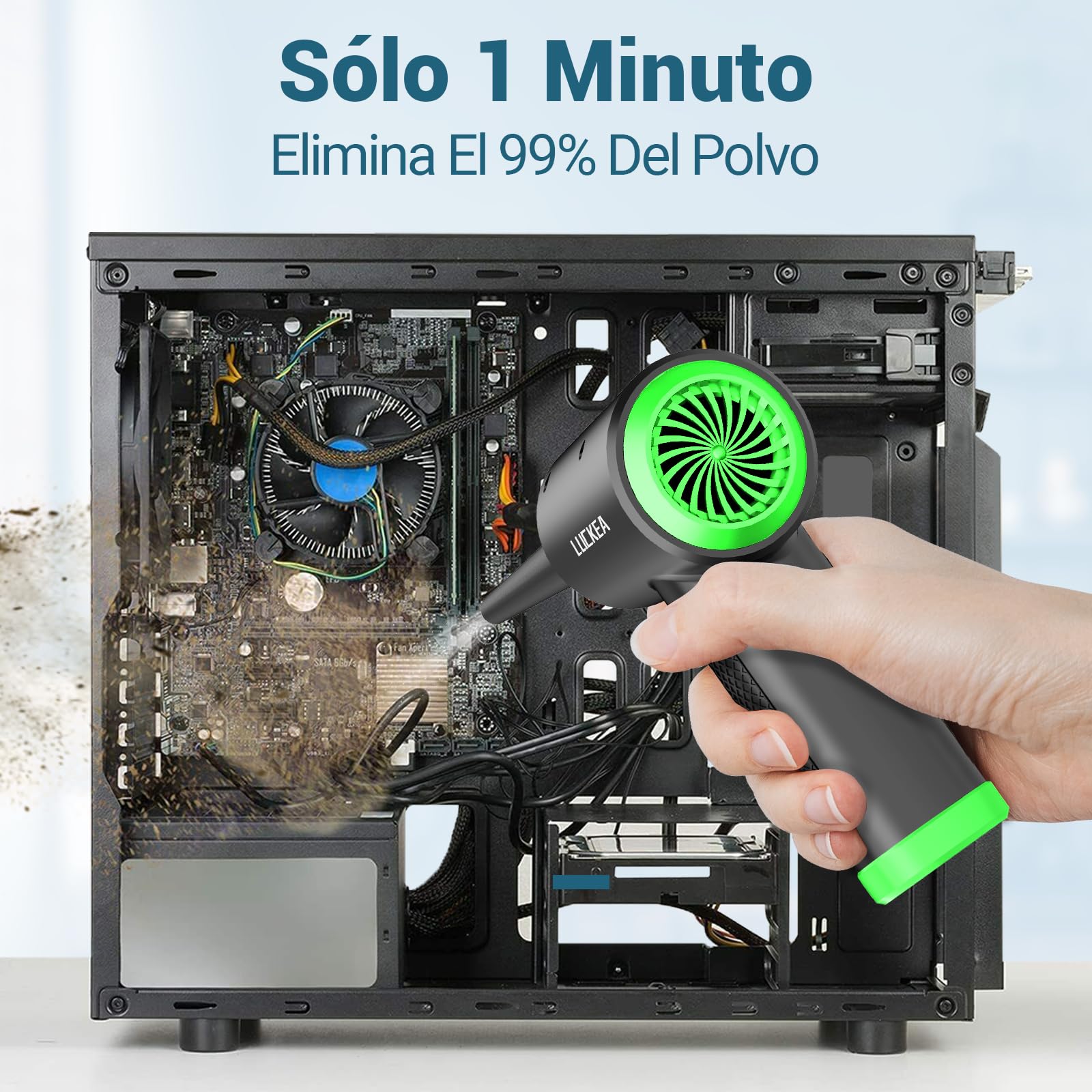 Aire Comprimido Limpieza PC Air Duster - 3 Velocidades Soplador de Aire Potente con Luz LED, 6000mAh, Soplador de Polvo Eléctrico, Alternativa al Spray Aire Comprimido o Compressed Air