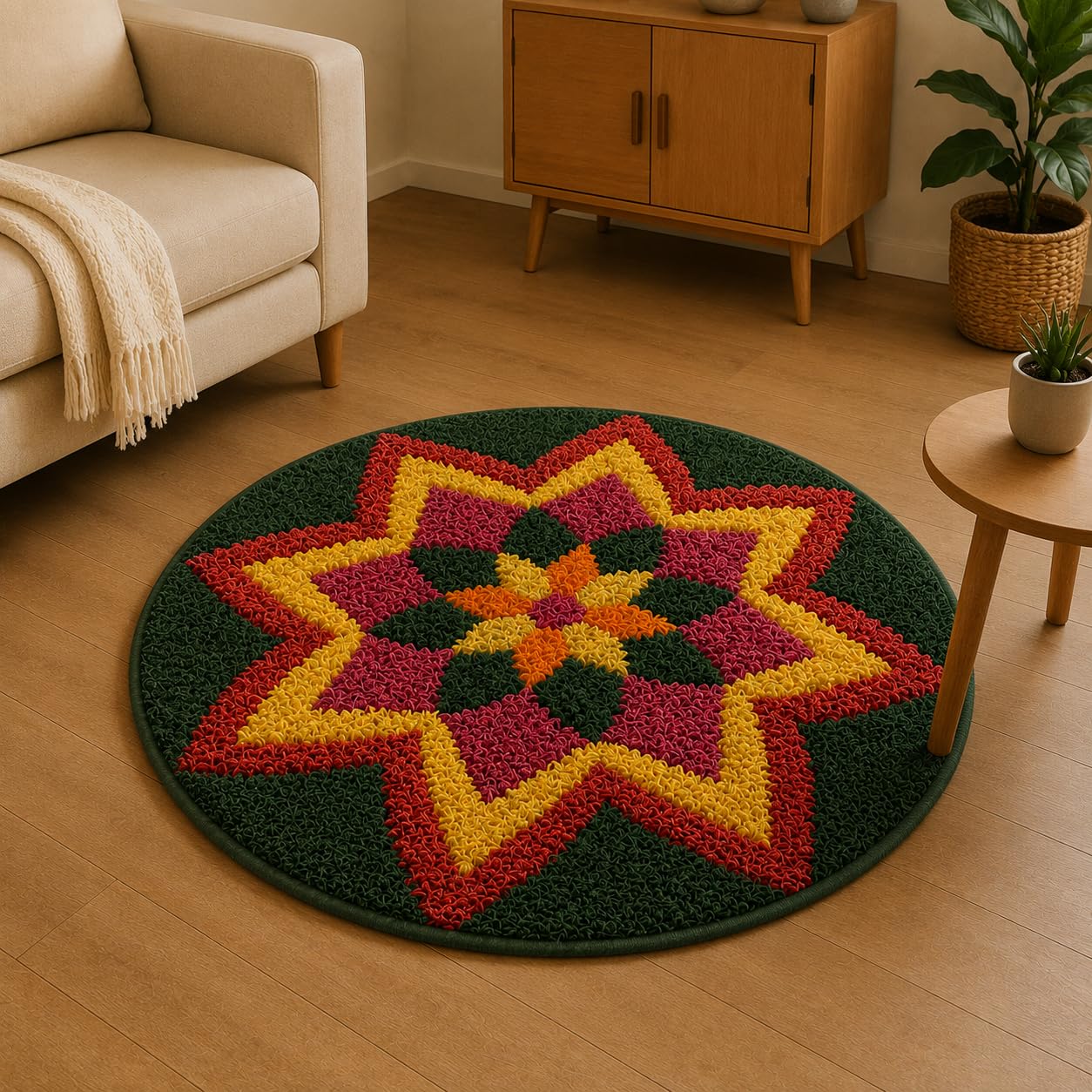Onam Rangoli Mat (57X57 cm) Super Soft Microfiber Decorative Mat Anti-Skid Door Mats for Home/Bathroom Mat/Bedroom/Kitchen/Floor Mat (Green)-image-46