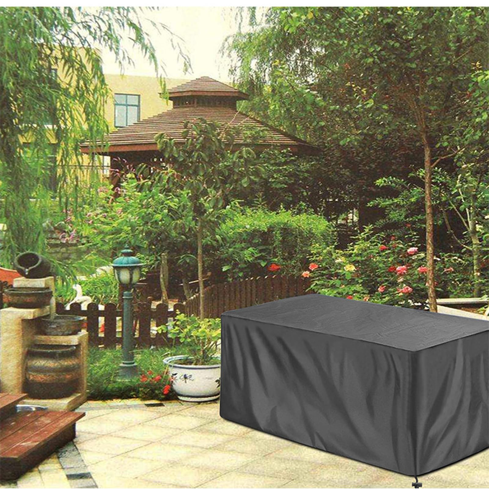 Housse de rangement imperméable en tissu Oxford 210D pour jardin, terrasse, coffre de rangement, noir, pour balcon, dimensions : 158 x 76 x 71 cm.