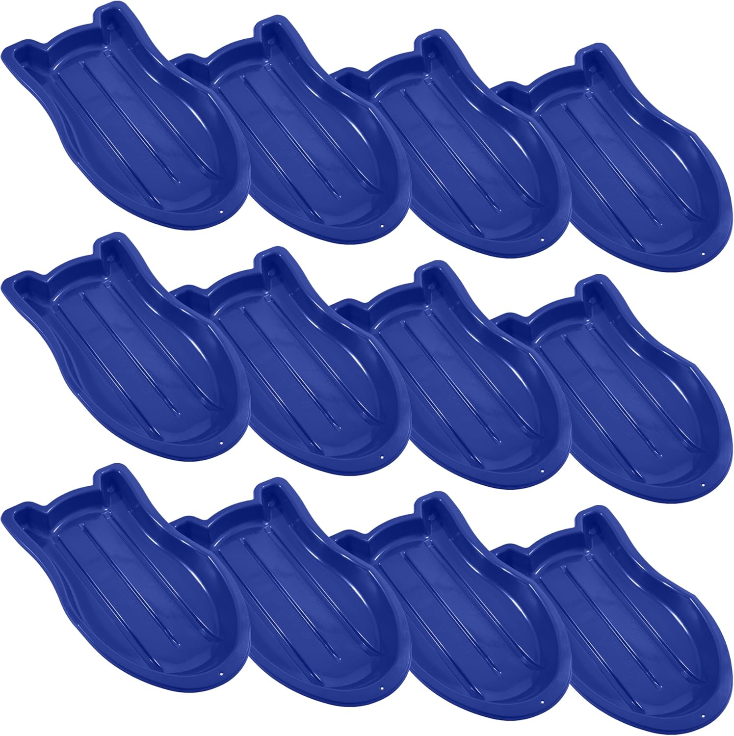 Superio Toboggan Snow Sled for Kids and Adults, 37" Plastic Sled with Pull Ropes (Blue), 12 Pack