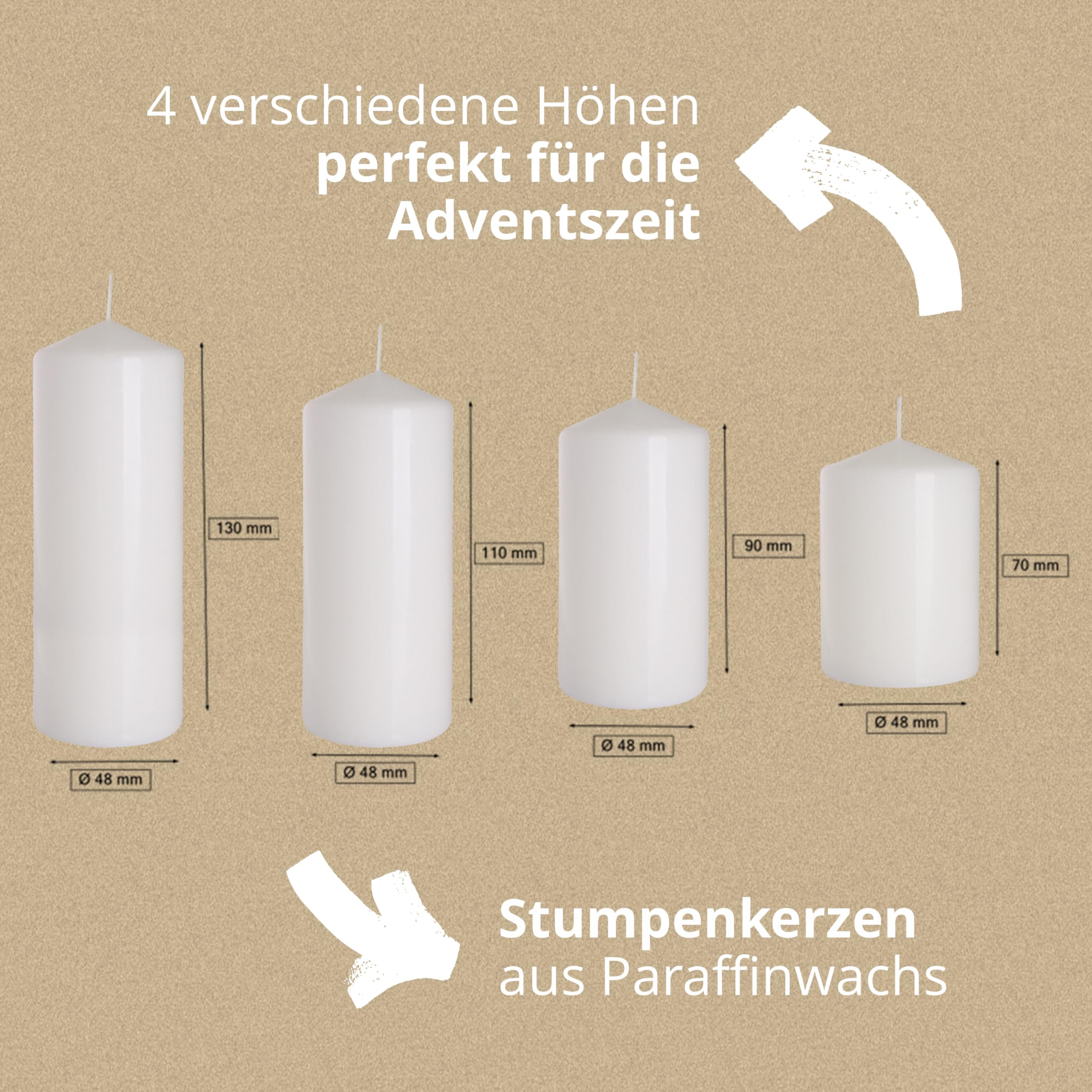 Set Van 4 Kerstsfeer Stompkaarsen - Crème - 4,8 Cm X 8 Cm Kerstkaarsen Voor Adventskrans En Decoratie