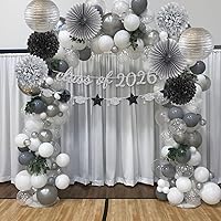 Vista 4 de Suministros de fiesta de graduación con purpurina para la clase de pancarta, telón de fondo colgante, flores, pompones, decoración plateada