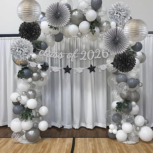 Miniatura 4 de Suministros de fiesta de graduación con purpurina para la clase de pancarta, telón de fondo colgante, flores, pompones, decoración plateada