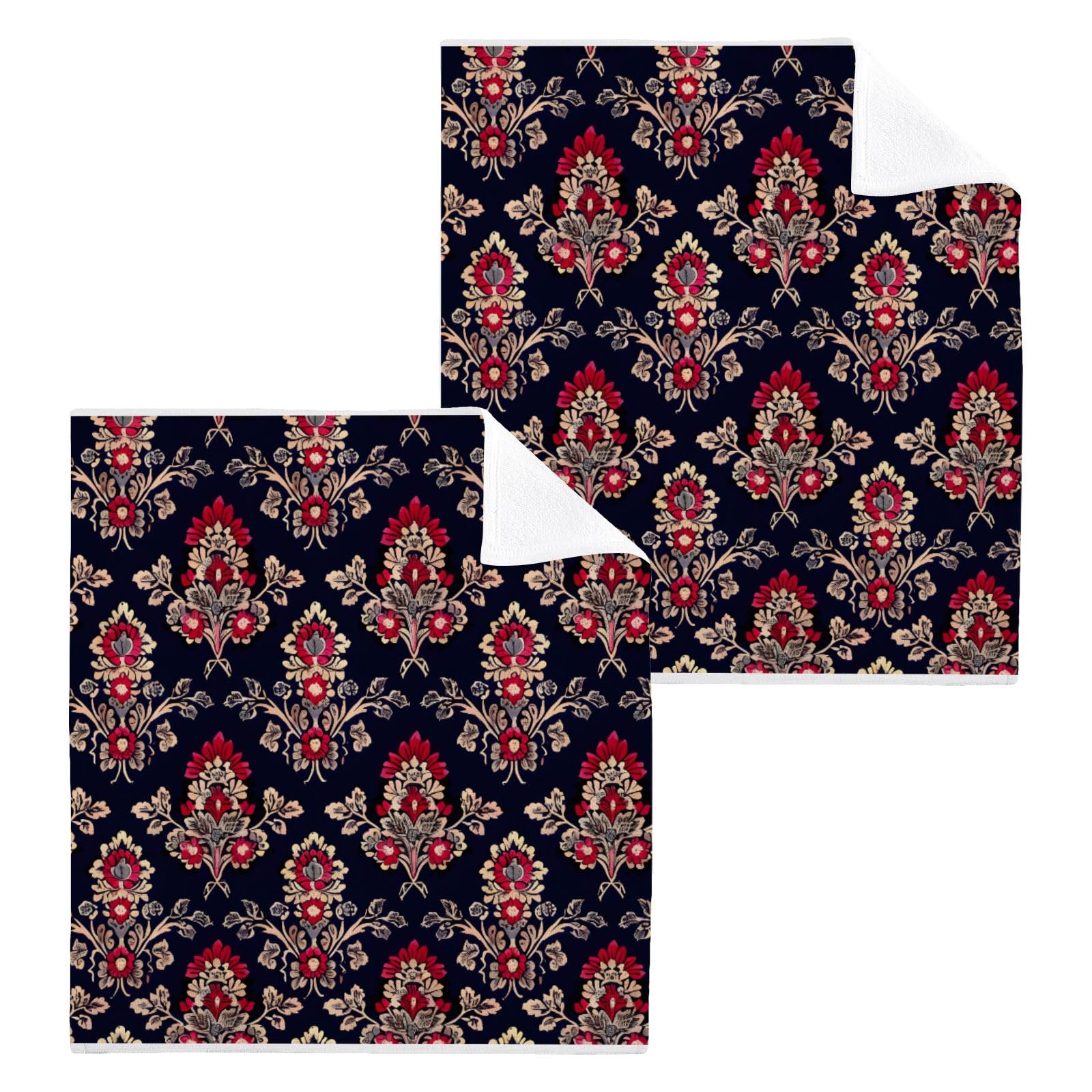 ALAZA Wash Cloth Set 100% Cotton Fingertip Towels Face Cloths Sets Indian Floral Highly Absorbent Soft Feel Set of 2