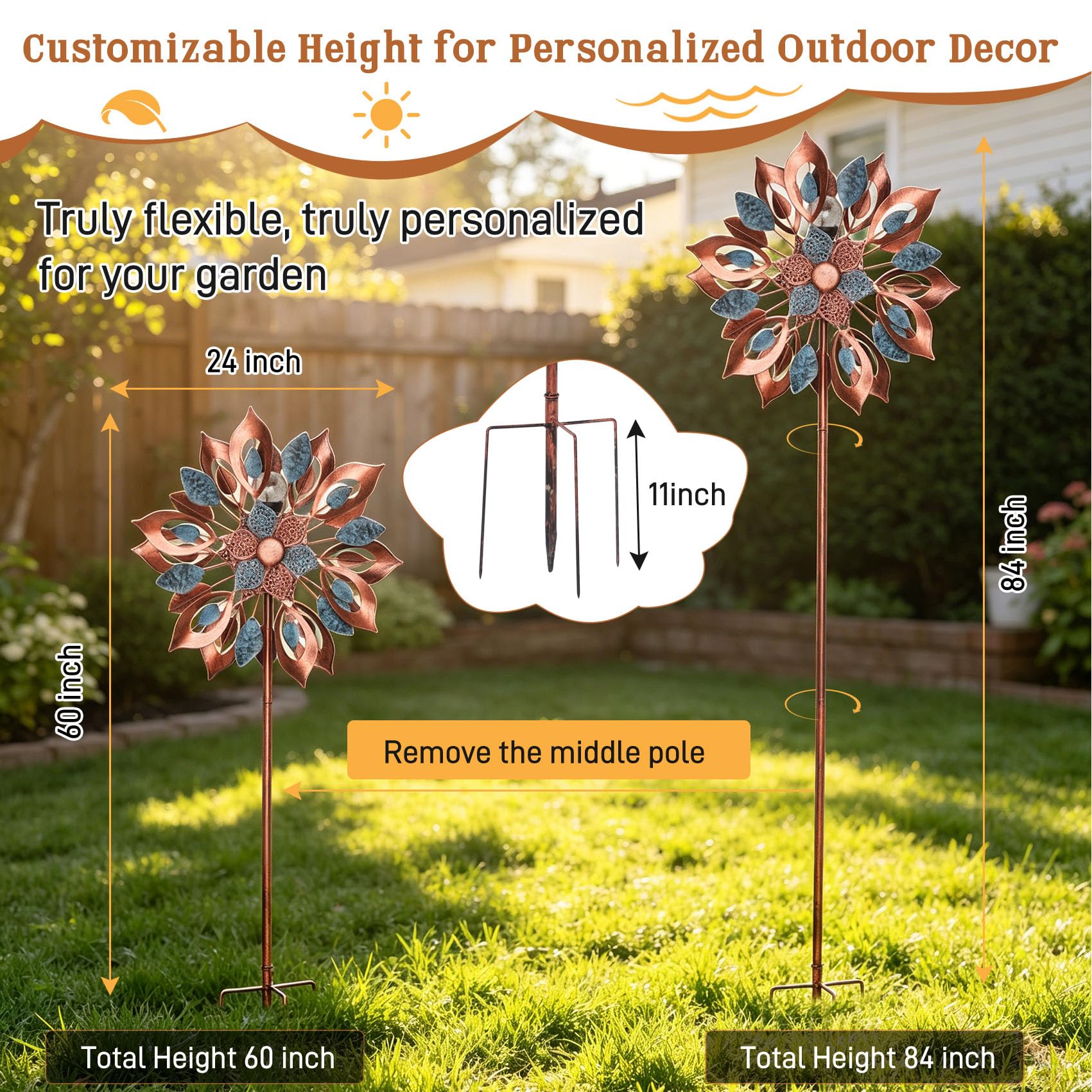 Molinillos de viento de 84 pulgadas para exteriores, gran molinillo de viento de metal con luces solares de 7 colores, molinillo de viento de metal resistente para jardín, patio, césped, patio