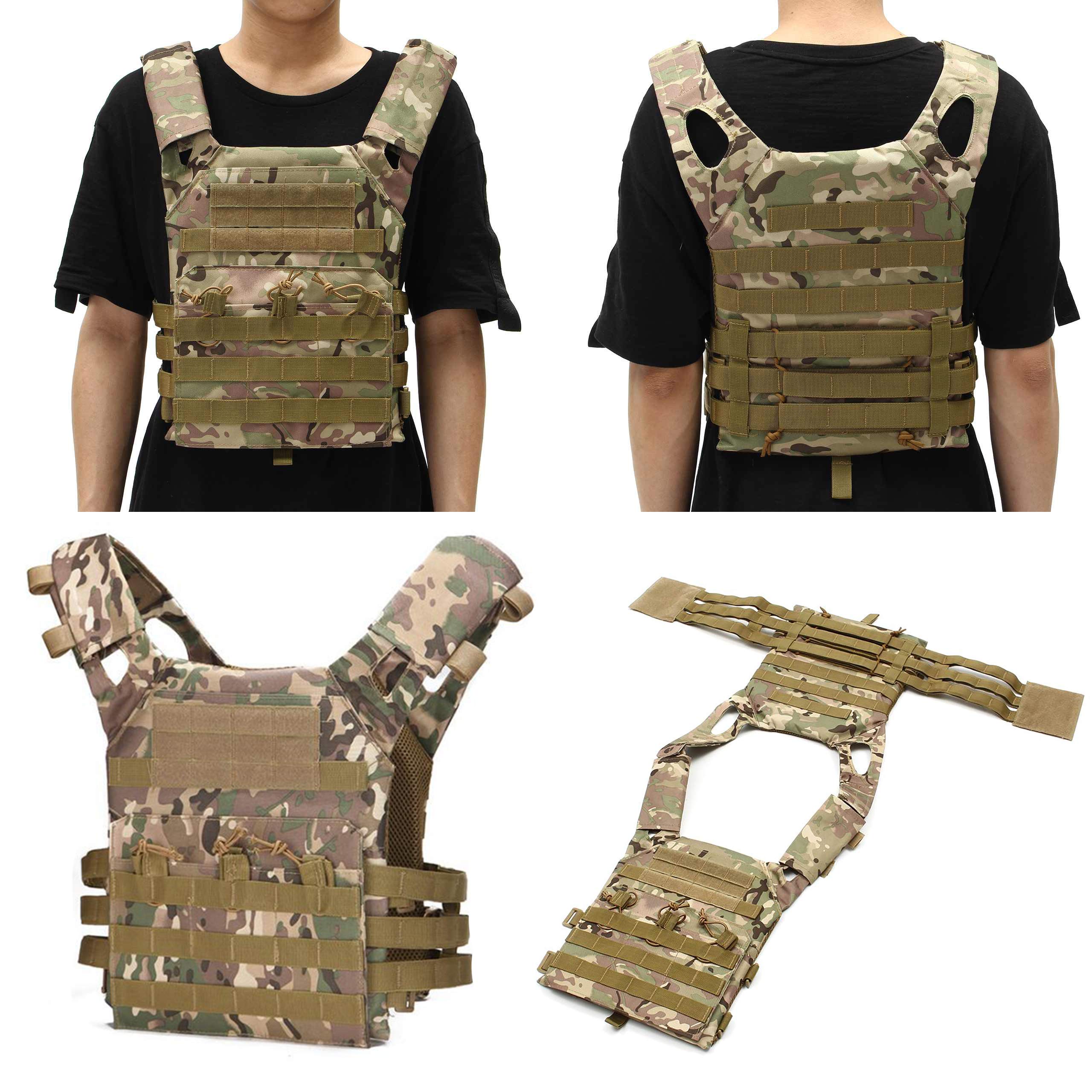 Chaleco Táctico Militar para Airsoft Entrenamiento Caza Ejercito de Combate Camuflaje con 3 Portacargadores y Ajustable Paintball Multicam Juego en Equipo de Protección Profesional
