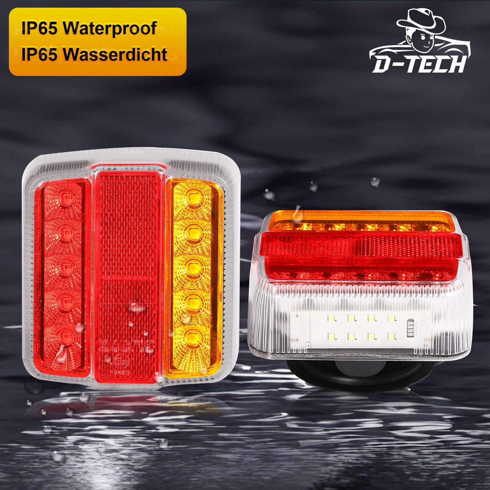 D-TECH Luces traseras LED inalámbricas y magnéticas, 12 V/24 V, Bluetooth, para remolques, tractores y camiones, ECE R10 EMC aprobados