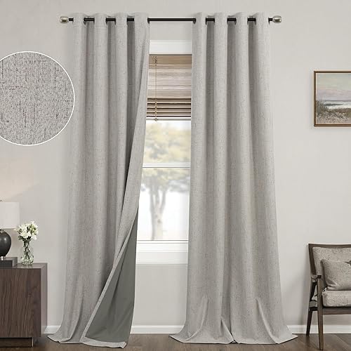 Miniatura 32 de Cortinas opacas de lino blanco de 84 pulgadas de largo, juego de 2 paneles, cortinas opacas con aislamiento térmico que oscurecen la habitación con