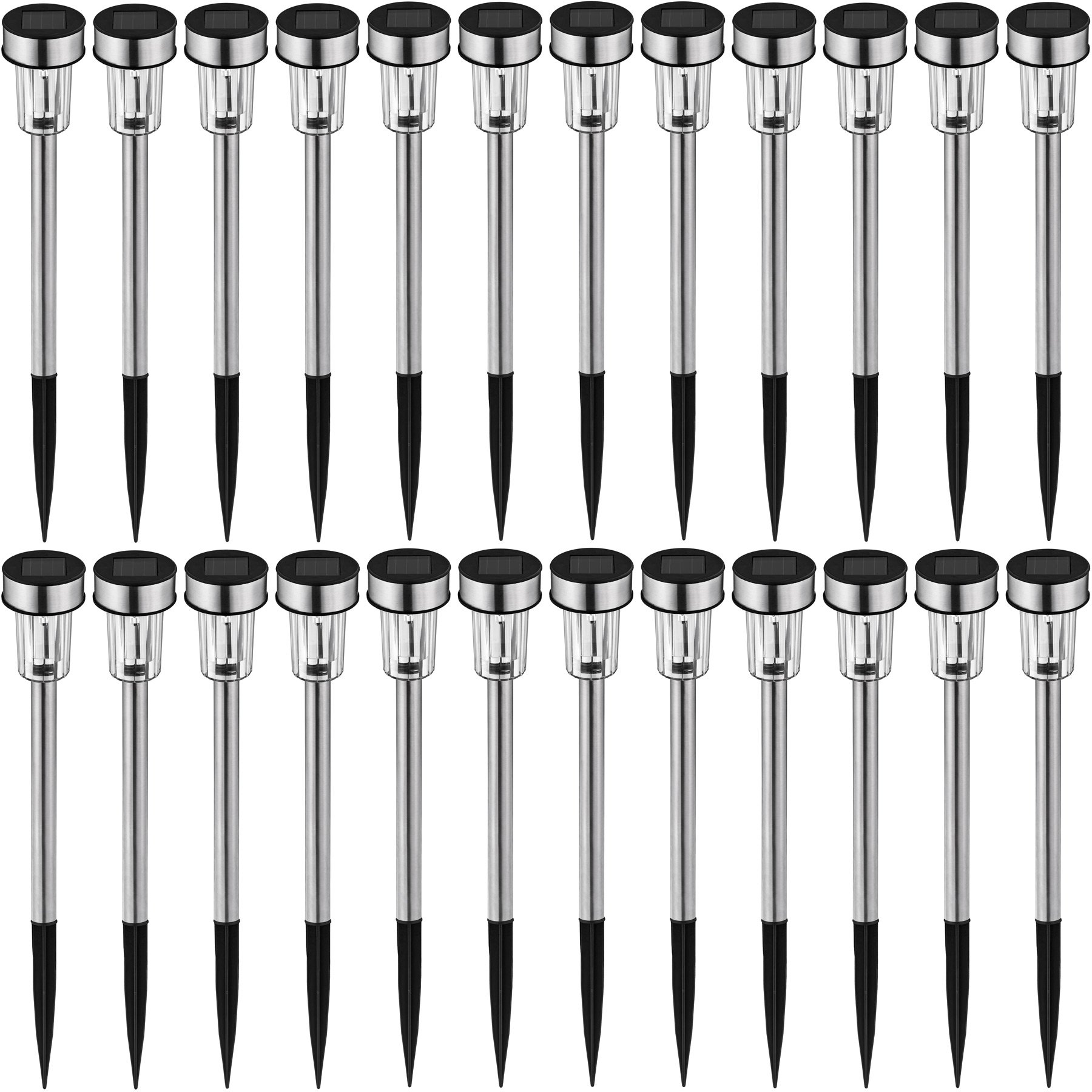 tectake 403913 LED Solar Außenleuchte Gartenleuchte, 24 Stück, mit Einschaltautomatik, Edelstahl, bunt