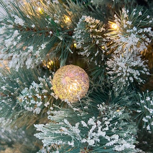 Miniatura 4 de Árbol de Navidad preiluminado de 4 pies con puntas de purpurina, 100 luces LED blancas cálidas con 10 cubiertas iridiscentes G40, color abeto azul,