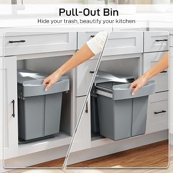 HOMCOM Pull Out Bin Soft-Close Kitchen Under Sink Bin 40L Grey