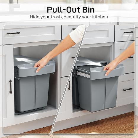 HOMCOM Pull Out Bin Soft-Close Kitchen Under Sink Bin 40L Grey