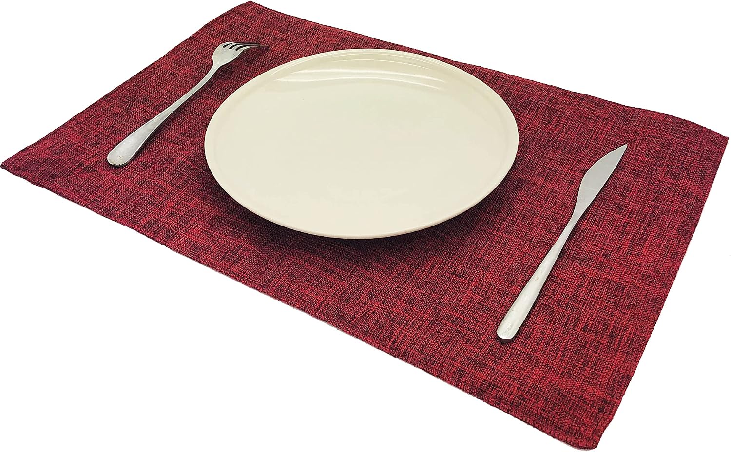 Linen Placemats, Set of 6 Washable Placemats, 18.1'' x 11.8'', Heat Resistant Kitchen Table Mats for Kitchen Dining Table Supplies (Red)