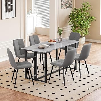 Extendable Dining Table, 140 cm Marble Effect Rectangular Kitchen Table for Dining Room, Kitchen, Entrance, Office