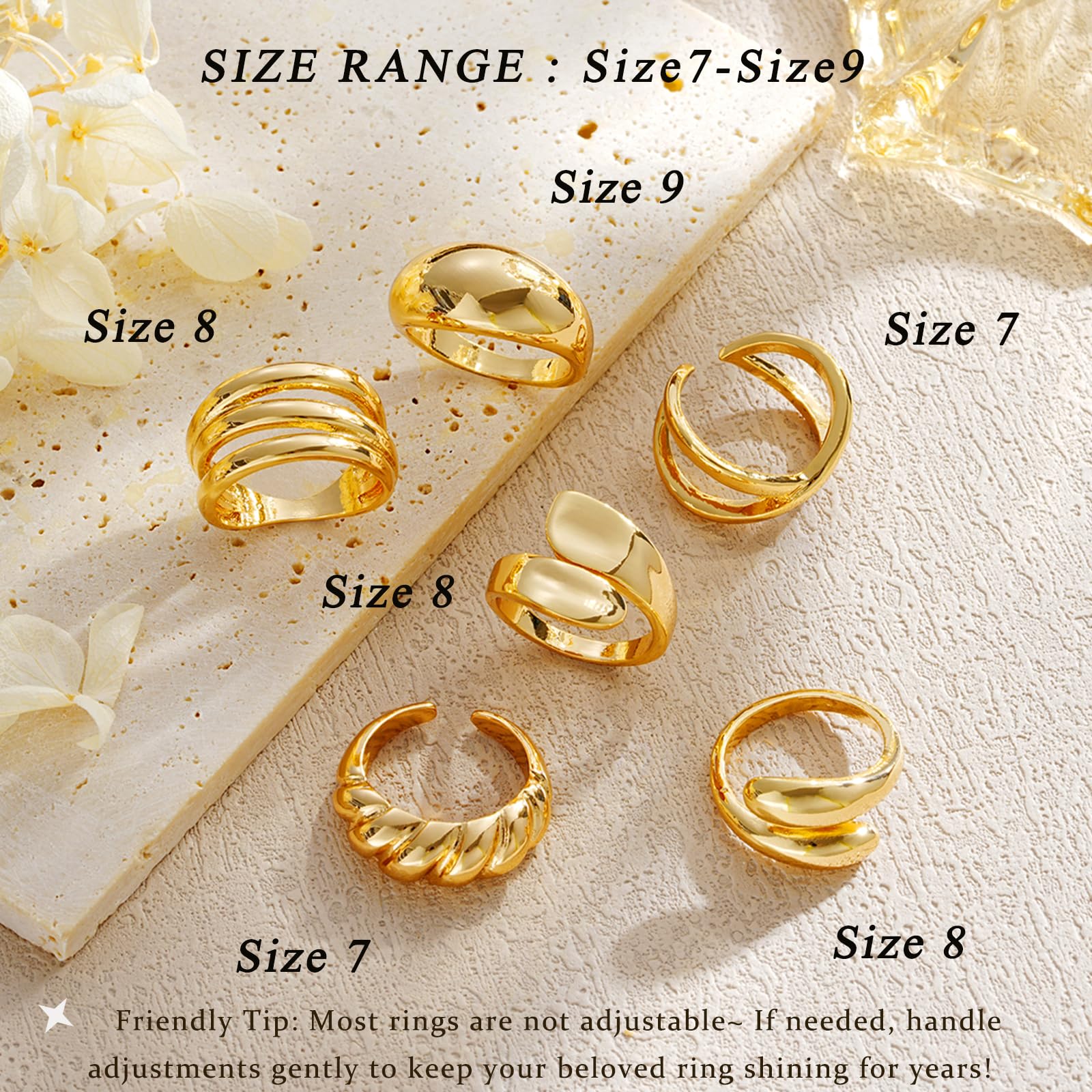 YEEZII Chunky Gold Rings for Women Non Tarnish, 18K Gold Plated Stackable Thumb Ring, Statement Women Rings Set