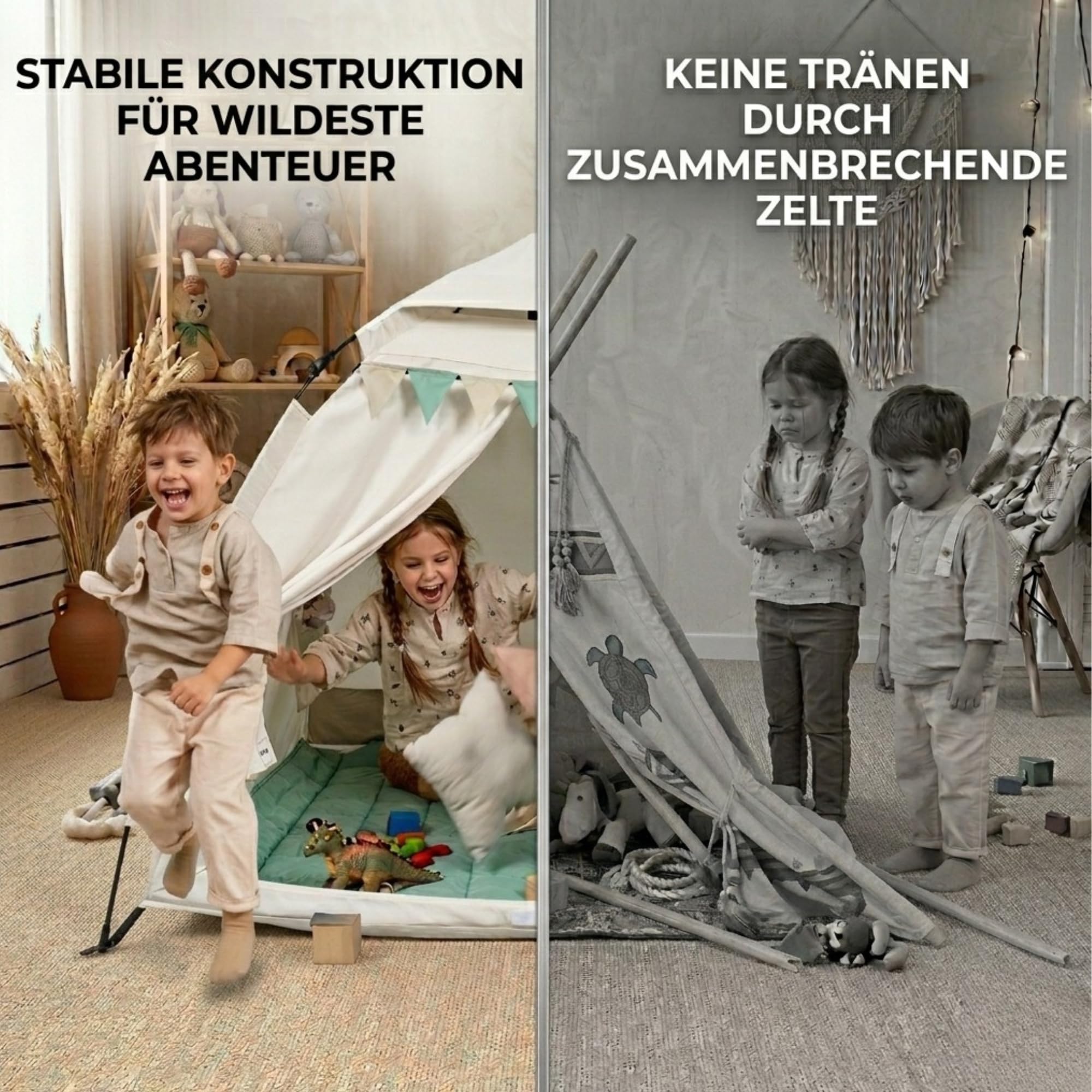 Spielzelt Kinder Indoor mit Bodenmatte & Tragetasche [Schneller Aufbau/Abbau] Maschinenwaschbar schadstofffrei Tippi Kinderzelt Indoor Outdoor Spielhaus Zelt Kinderzimmer Tipi Zelt für Kinder