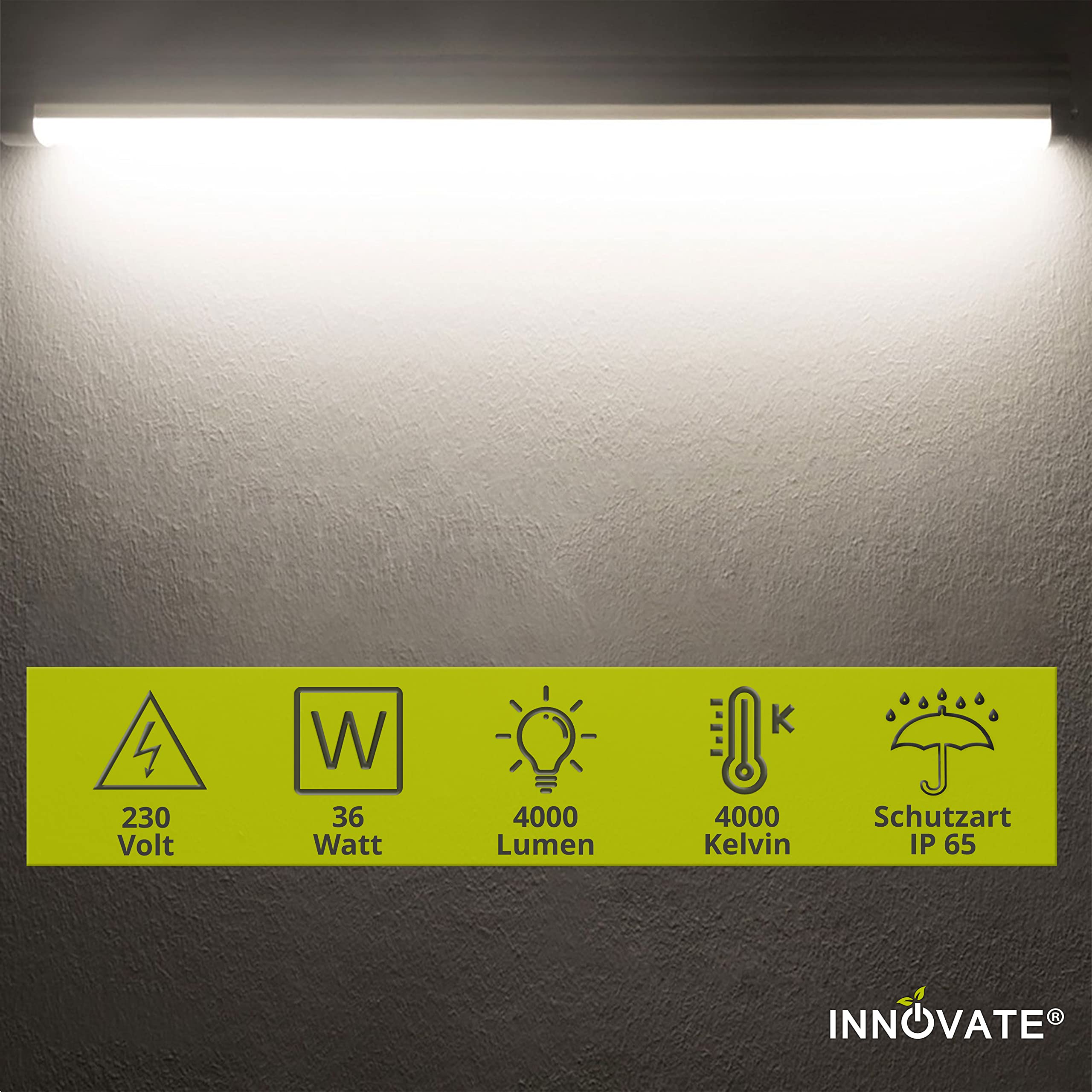 Sonnewelt Lampada LED da 120 cm, per ambienti umidi, 36 W, IP65, impermeabile, per ambienti umidi, luce bianca neutra, 4000 K, molto luminosa, per bagno, ufficio, garage, officina