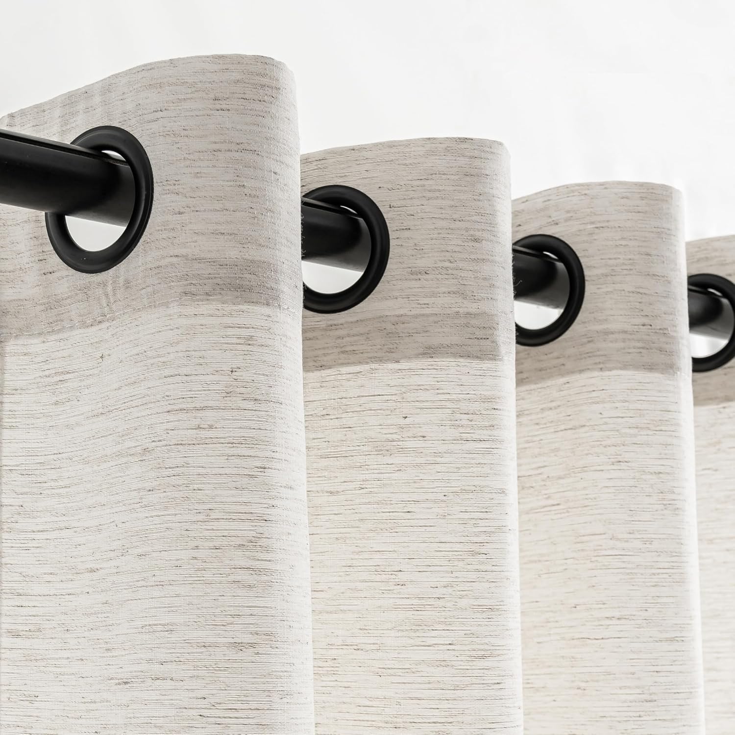 VOILYBIRD Off White Curtains Black Grommets Sheers Curtains 84 Inches Long for Bedroom Farmhouse Drapes Basketweave Texture, 52”W x 84”L, 2 Panels