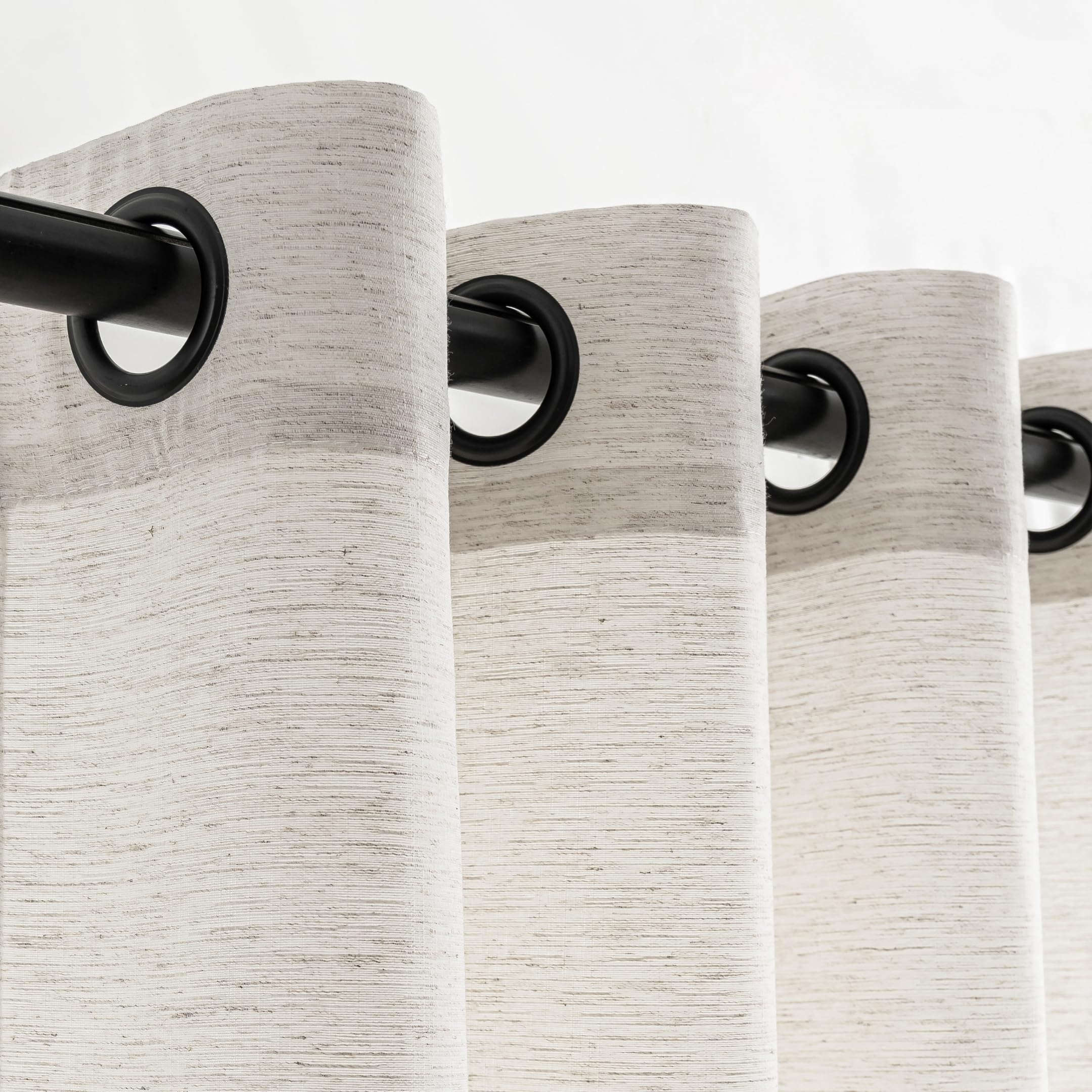 VOILYBIRD Off White Linen Curtains Black Grommets Sheers Curtains 90 Inches Long for Bedroom Farmhouse Drapes Basketweave Texture, 52”W x 90”L, 2