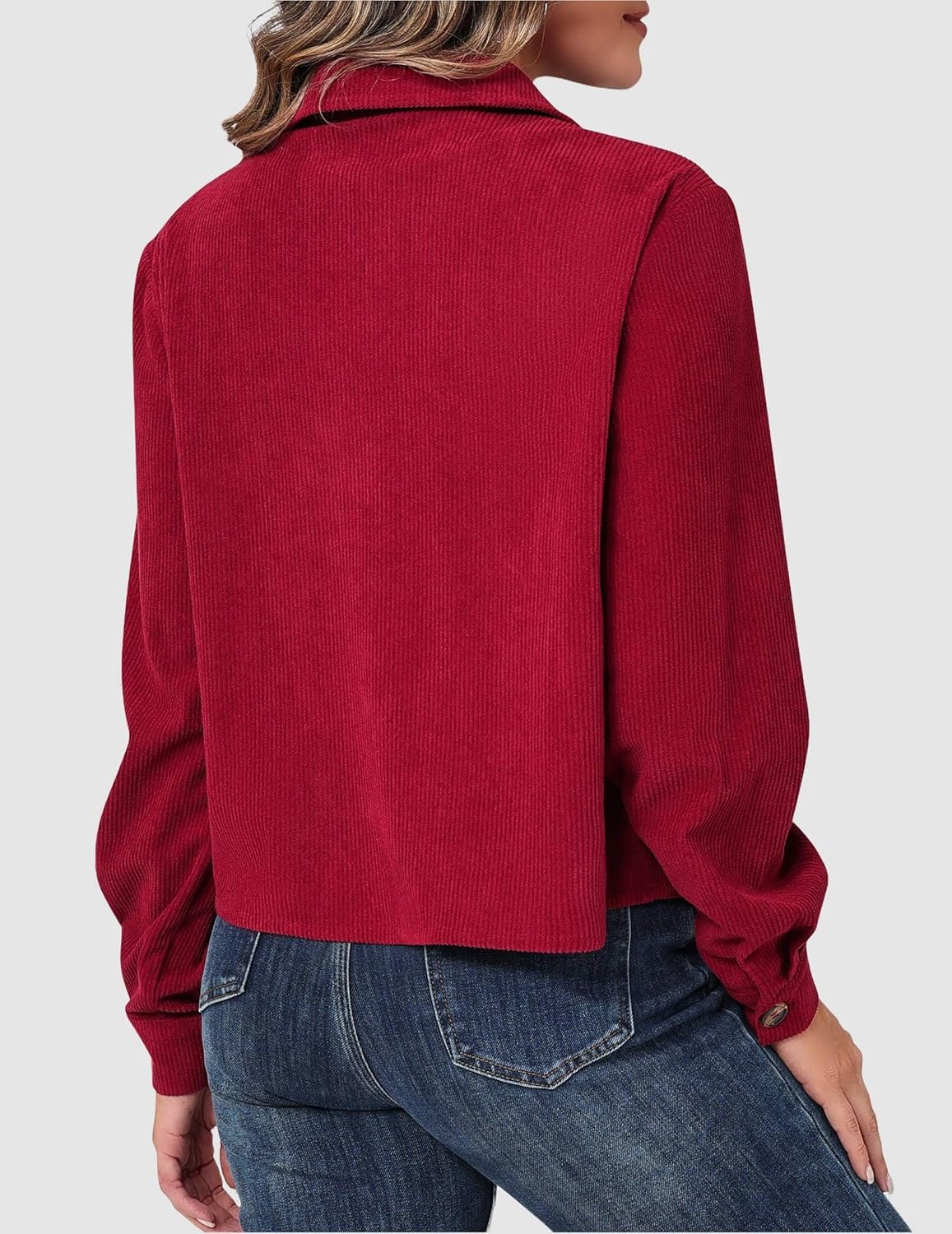 Women's Trendy Fall Cropped Corduroy Shacket Button Front Long Sleeve Lightweight Jacket Top - Image 6