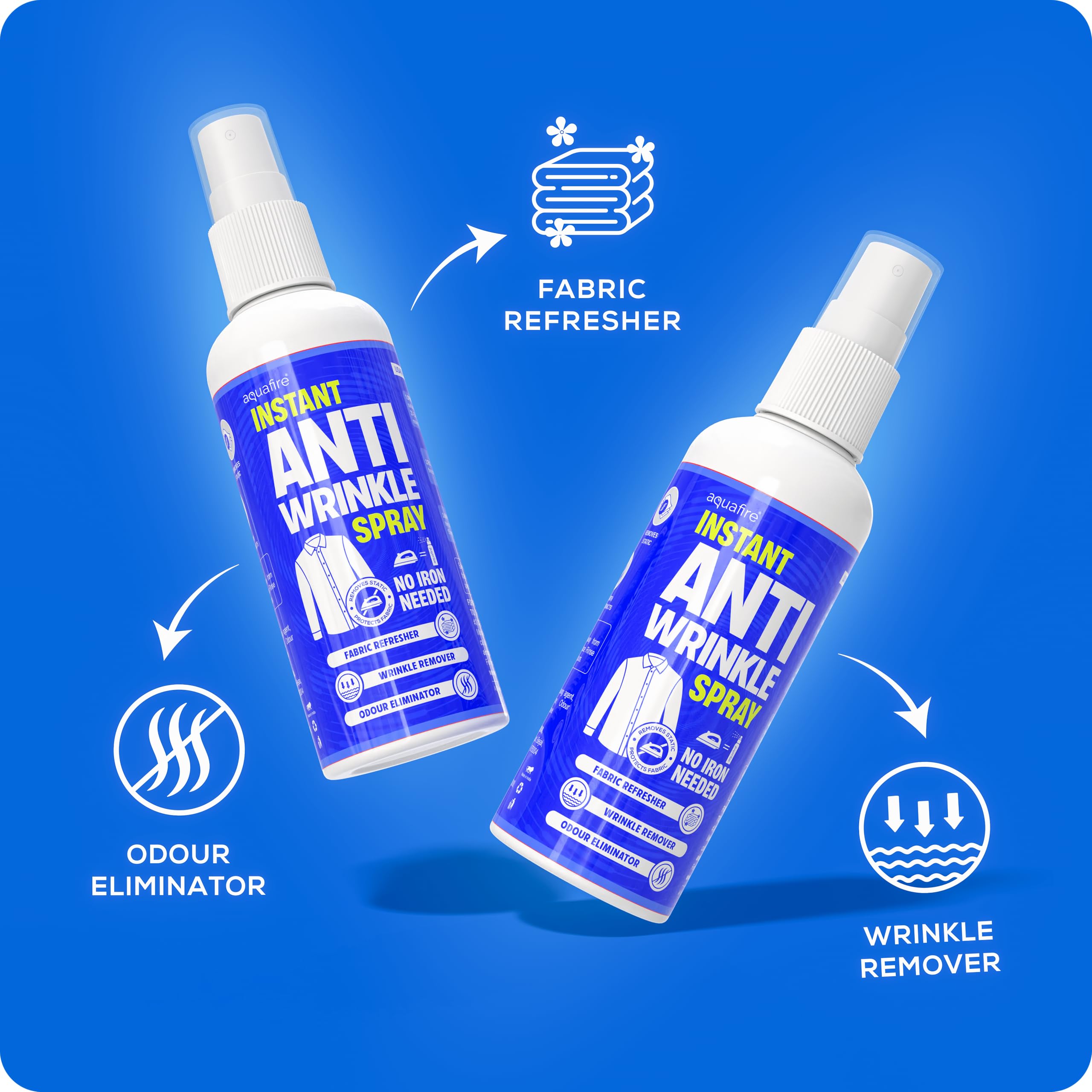 Aquafire Instant Anti Wrinkle Spray, No Iron Needed, Fabric Refresher with Odour Eliminator, Made in India (Pack of 1) 2