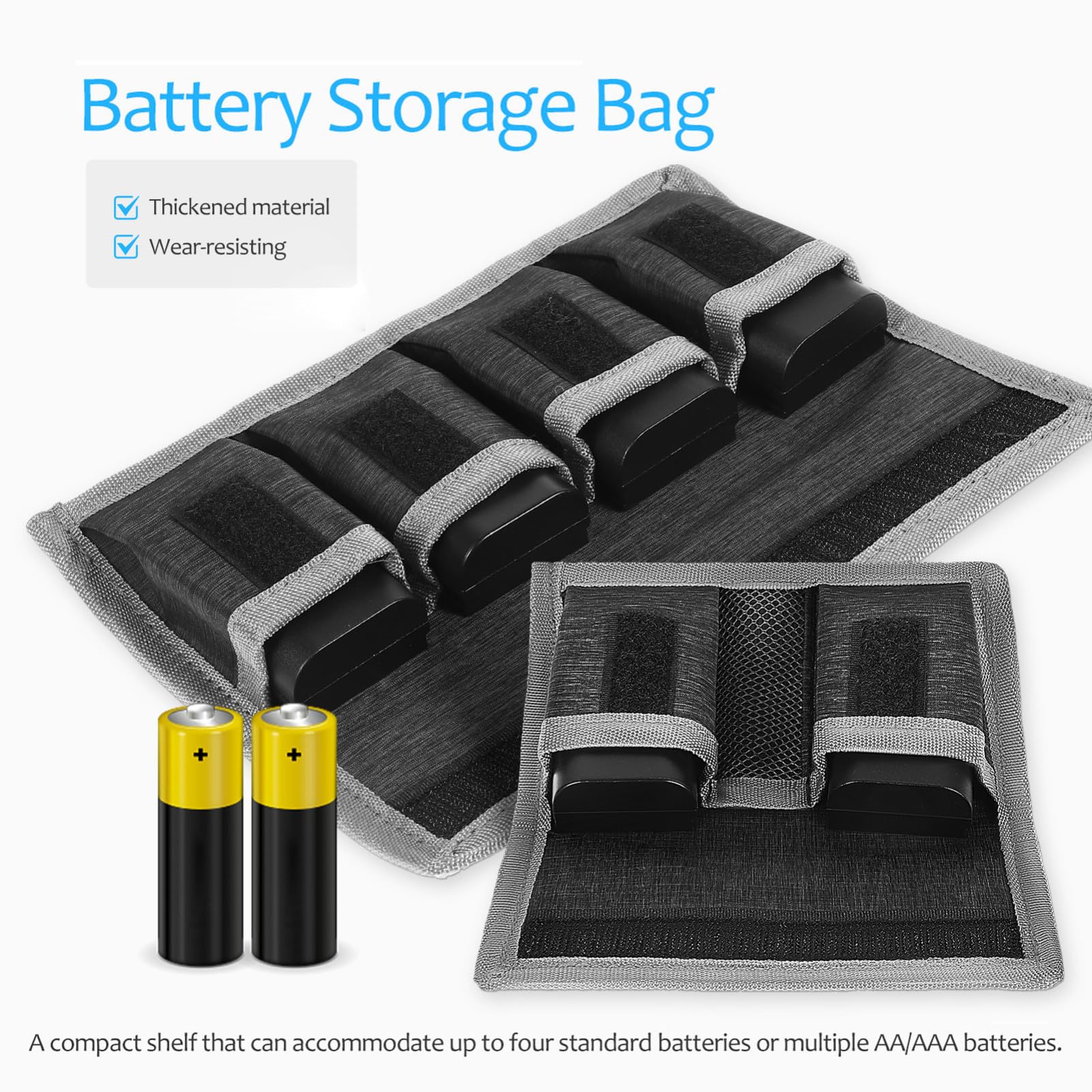 NUOBESTY Bolsas de Almacenamiento para Baterías Electrónicas y Cámara, Estuche Portátil de Tela Seca Cierre Adhesivo, Pack 1 Grande 1 Pequeño, Protección contra Agua para Fotógrafos, Negro