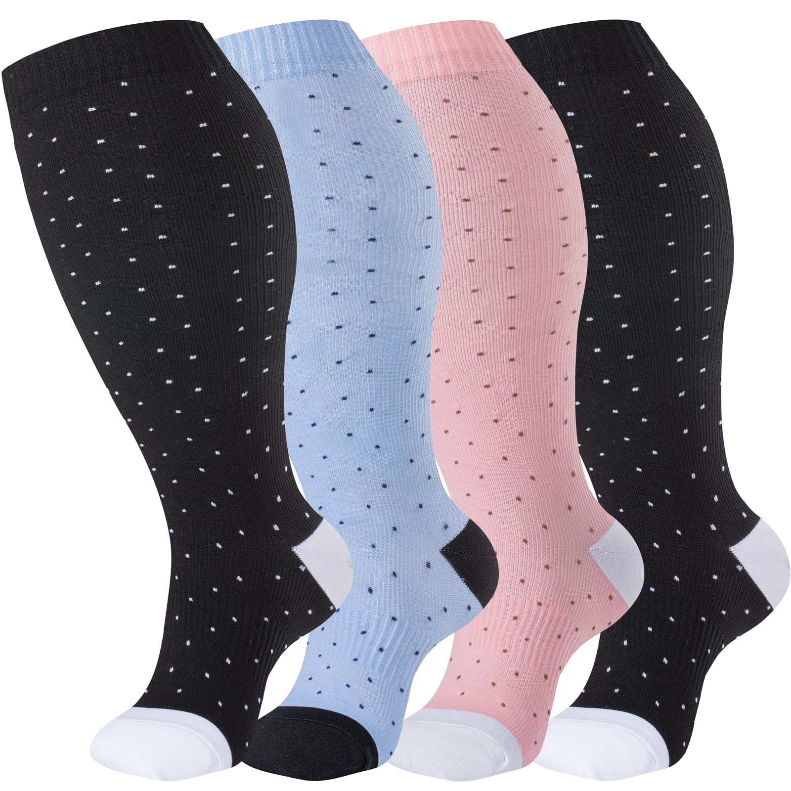 bropite 3/4 Pairs Plus Size Compression Socks for Women &amp; Men 20-30 mmhg-Extra Wide Calf Support Socks for Medical,Running