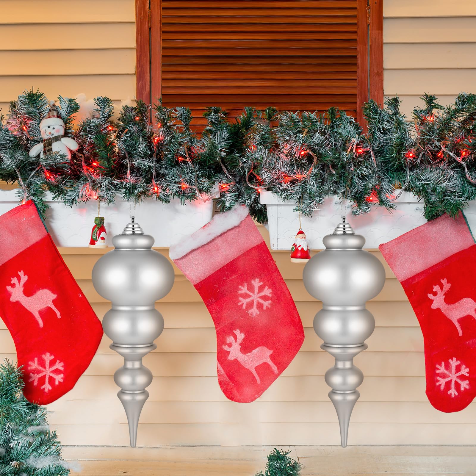Soulchen Lot de 2 grandes boules de Noël géantes en plastique incassable à suspendre pour décoration de Noël (30,5 cm, argenté mat)