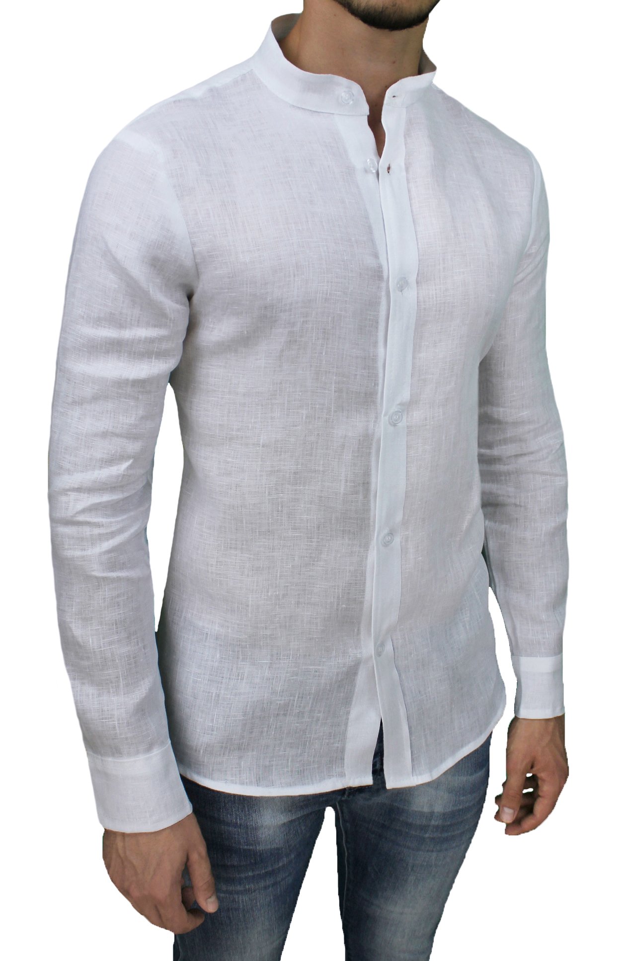 Camisa de hombre de sastre 100% puro lino blanco casual elegante