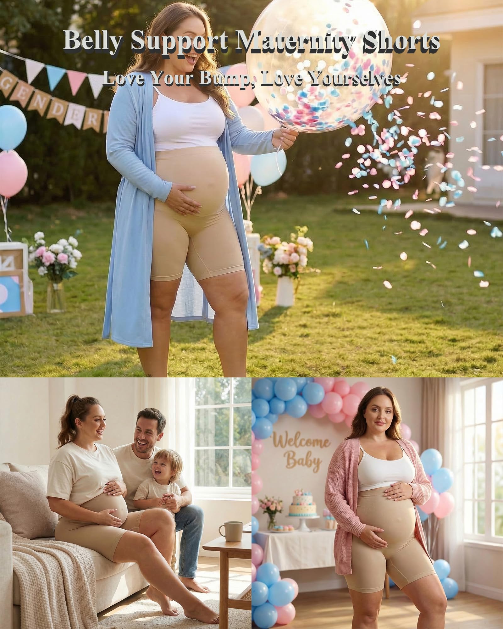 Umstandsformwäsche für unter Kleidern über dem Bauch, Schwangerschaftsunterwäsche, mittlere Oberschenkel, hohe Taille, Shorts, Höschen für Babyparty