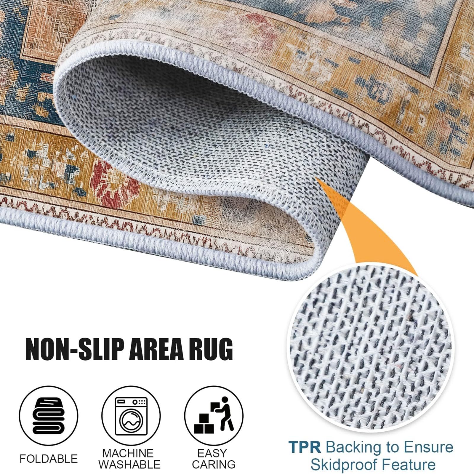Tappeto per soggiorno grande 80 x 120 cm, Stile Retrò Persiano Lussuoso Geometrico lavabile in lavatrice antiscivolo a pelo basso decorazione - per la casa e l'ufficio Antico