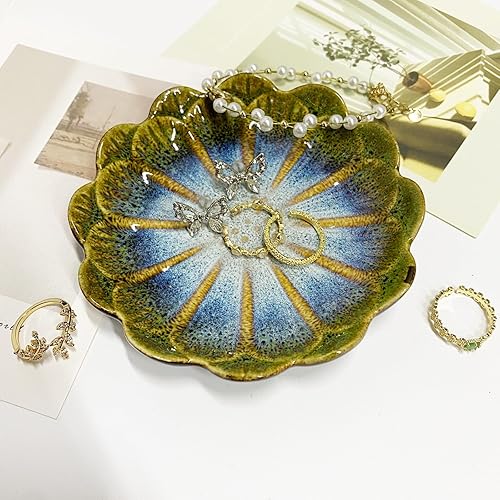 Miniatura 3 de Plato de cerámica para anillos de joyería, organizador de joyas, decoración del hogar, regalo de boda (verde brillante)
