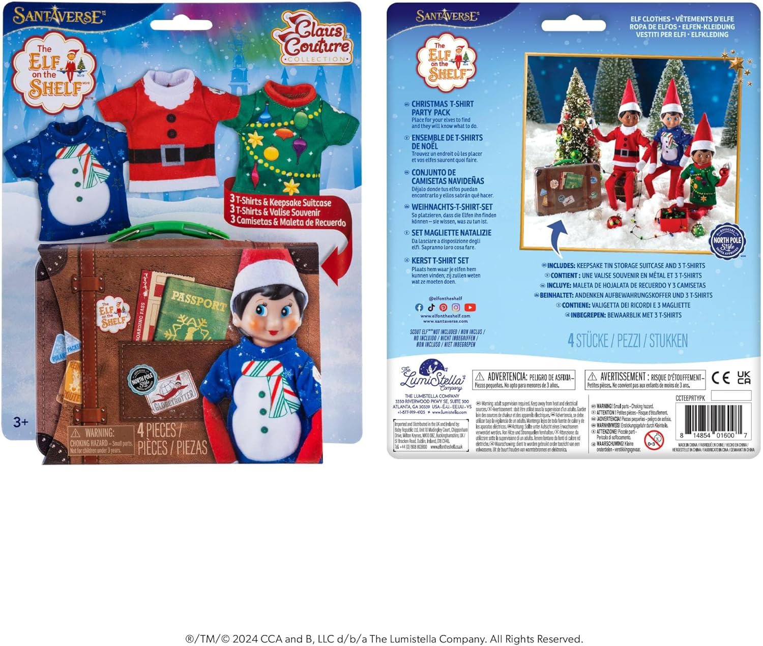 The Elf on the Shelf Claus Couture Collection Festive Fun T-Shirt Set - Set of 3 Elf-Size Tees with Gingerbread, Hot Cocoa and Donut Designs - Scout Elf Not Included