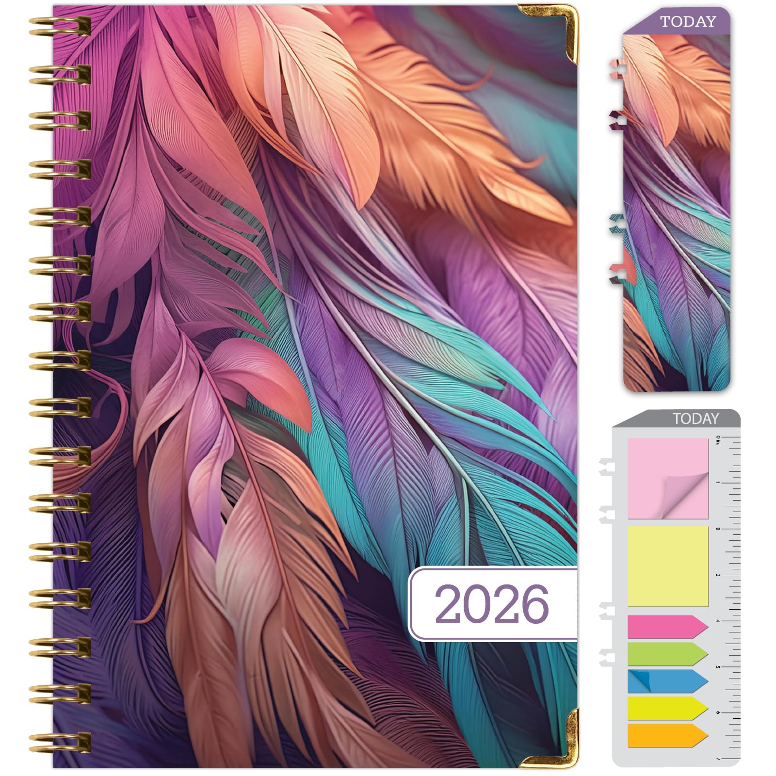 Hardcover, agenda 2026, 14 x 20,3 cm, 14 mesi (novembre 2025 - dicembre 2026), agenda giornaliera settimanale, mensile, agenda annuale, segnalibro, cartella tascabile e set di note adesive (pavone