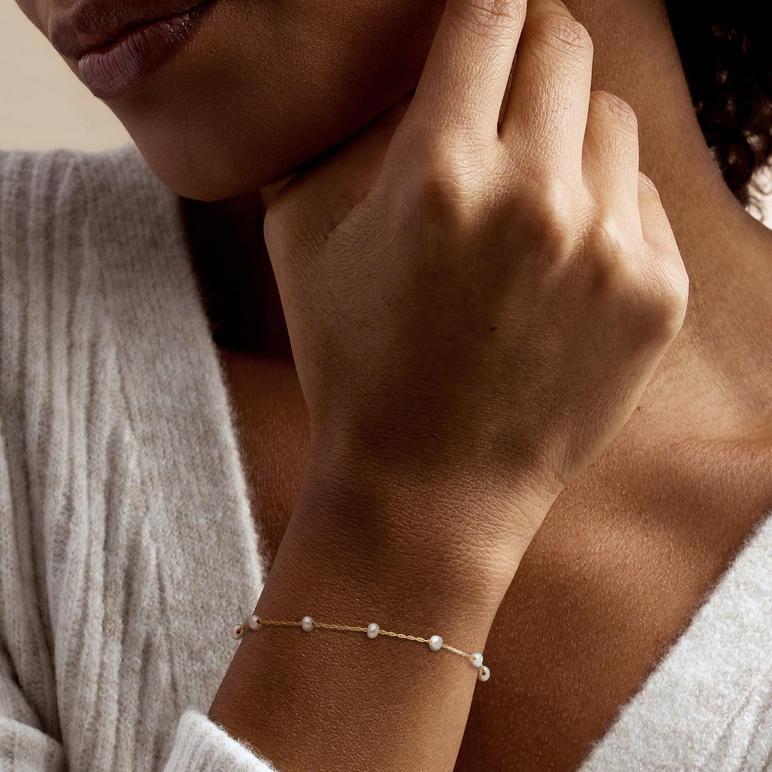 Pure Collection by Ross-Simons 3-3.5mm Cultured Pearl Station Bracelet in 14kt Yellow Gold
