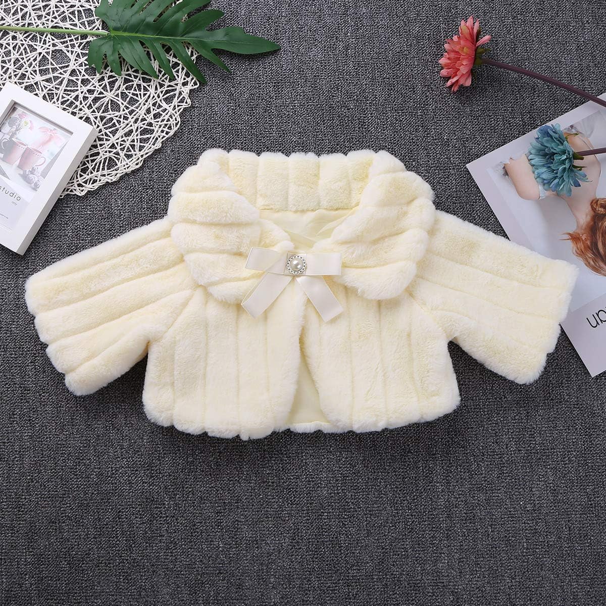 Agoky Flower Girls Faux Fur Bolero Shrug Shoulder Wrap Cape Wedding Prom Party Dress Cape Coat Stole