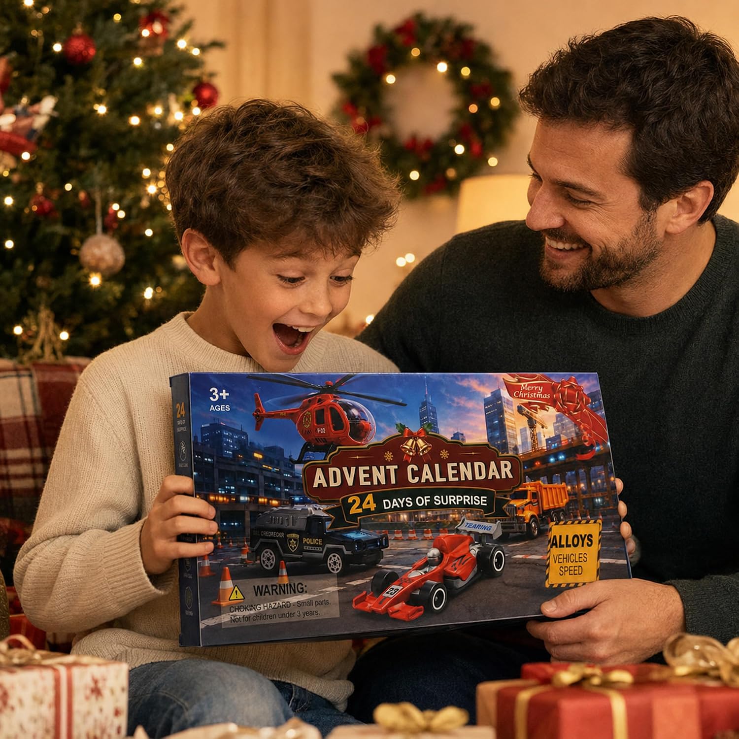 Alloy Car Advent Calendar 2026 - Christmas Toy Car Gift for Kids Boy（24pcs） | KimiLeo 24pcs Christmas' Gift Toy Car Advent Calendar for 3 4 5 6 7 8 Year Old Boys Girls Count-down Calendar