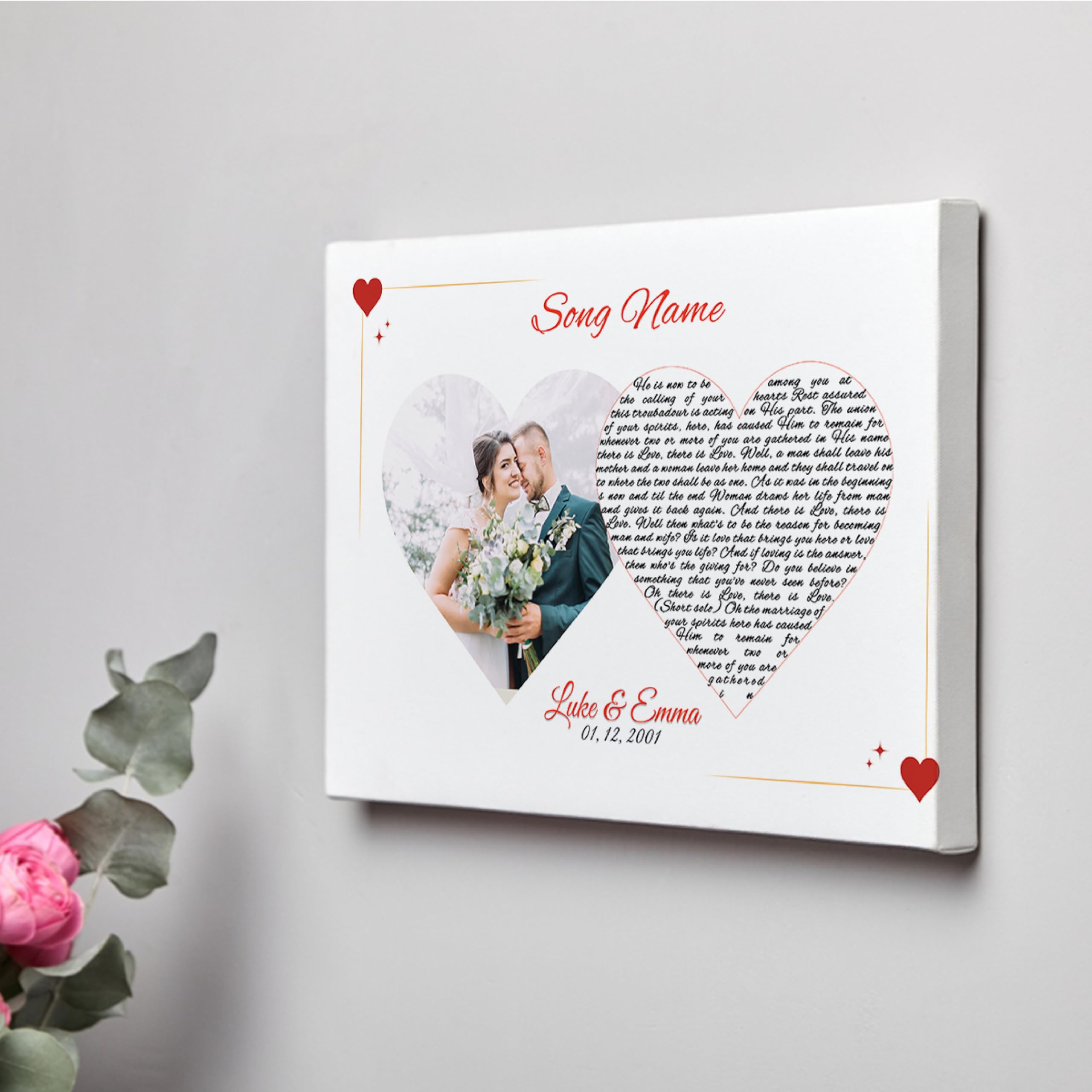 UKustomize Personalised Song Lyrics for Photo & Words Canvas, Wedding Vows, or Poem Keepsake | Love & Valentine’s Gift for Couples,First Dance gift