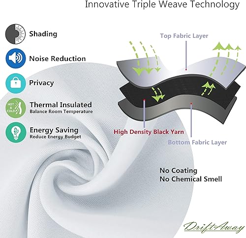 Miniatura 3 de DriftAway Forro de cortina opaca con aislamiento térmico, 2 paneles de cada forro de 50 x 68 pulgadas, anillos incluidos