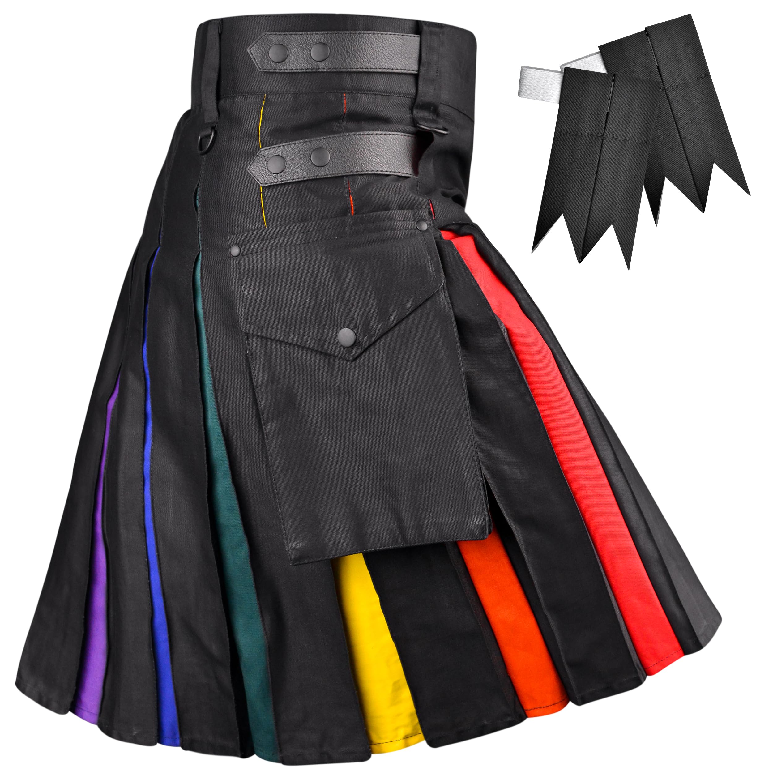 H Highland Redstone Men's Rainbow Kilt Hybrid Utility Kilts For Scottish Traditional Kilt With Flashes (, 30-32)