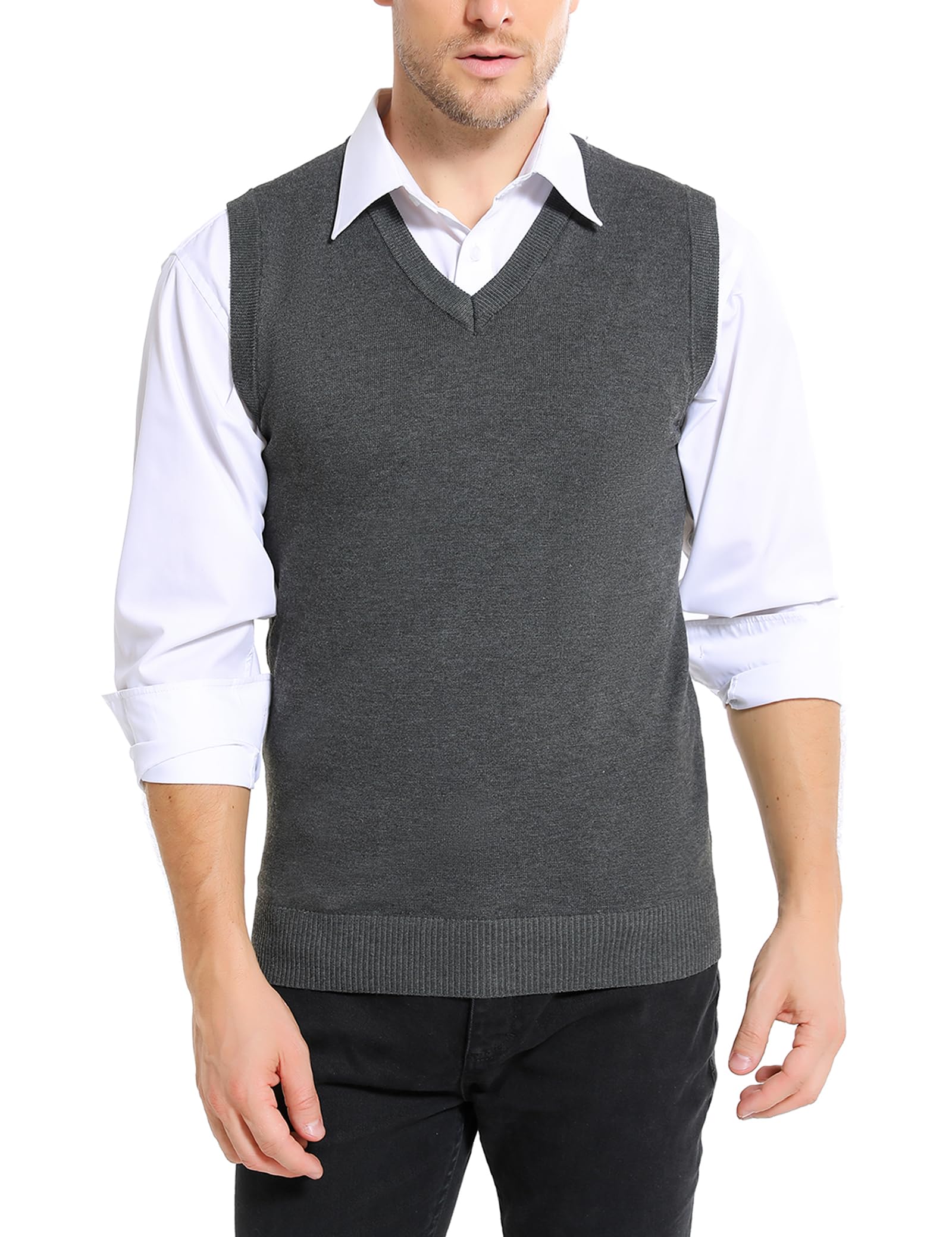 iClosam Gilet Maglione da Uomo Inverno Gilet V-Collo Cotone Casual Pullover Smanicato Maglia Sweater Felpa Men