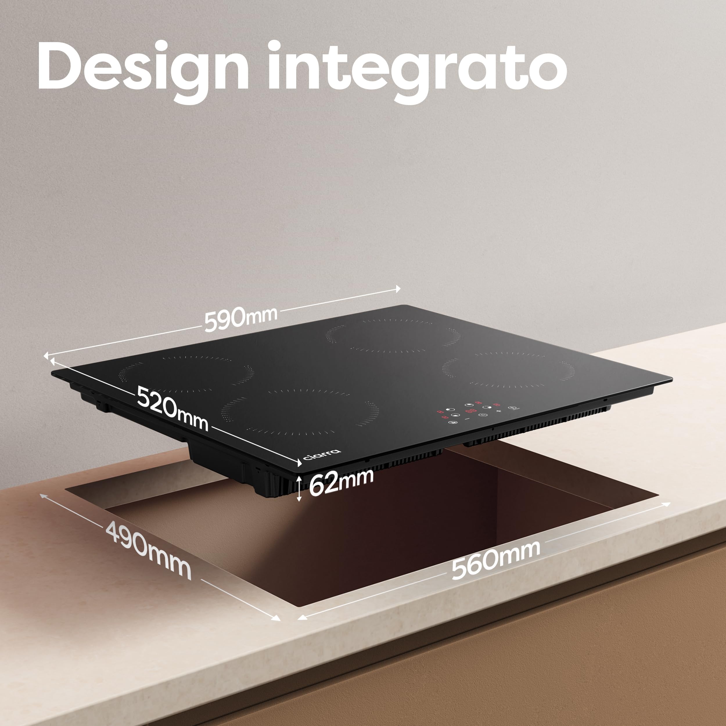 CIARRA Piano Induzione 4 Fuochi Incasso, Piano Cottura con Blocco Sicurezza e Timer da 99 Minuti, CABBIH4-A